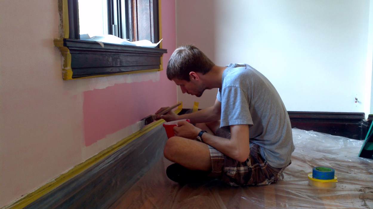 Priming over pink walls in the office